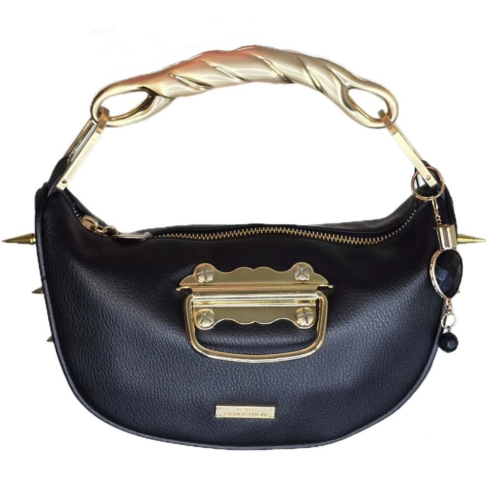 BCBGeneration Black Shoulder Bag Vegan Leather Gold Hardware Custom Spiked Cresc